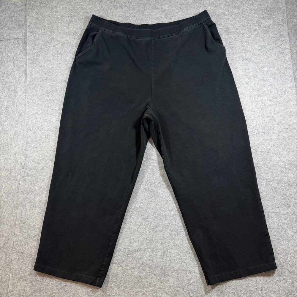 L.L.Bean Cropped Pants Womens XL Black Elastic Waist Capri Relaxed Fit Stretch